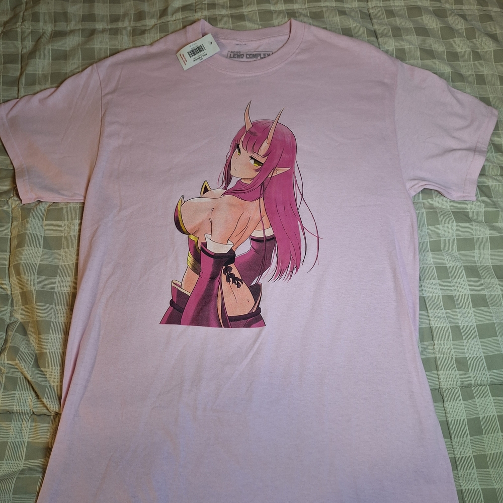 Pink Short Sleeve Graphic Tee with Anime Print